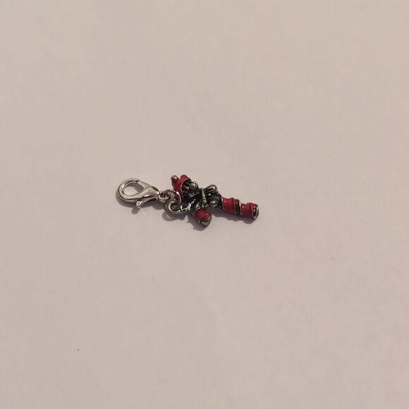 Silver and Red Candy Cane with Jolly‎ Christmas Guy Bracelet Charm - Picture 3 of 5
